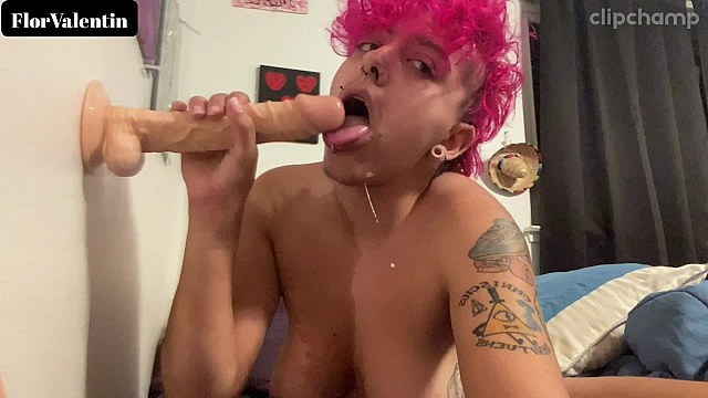 Pink-Haired Femboy Gets Paddled and Dildo Rode Hard